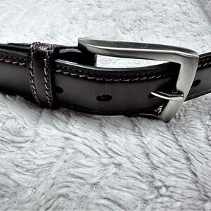 Dockers Mens Dark Brown Leather, Brushed Silver Colored Buckle, Belt, 42